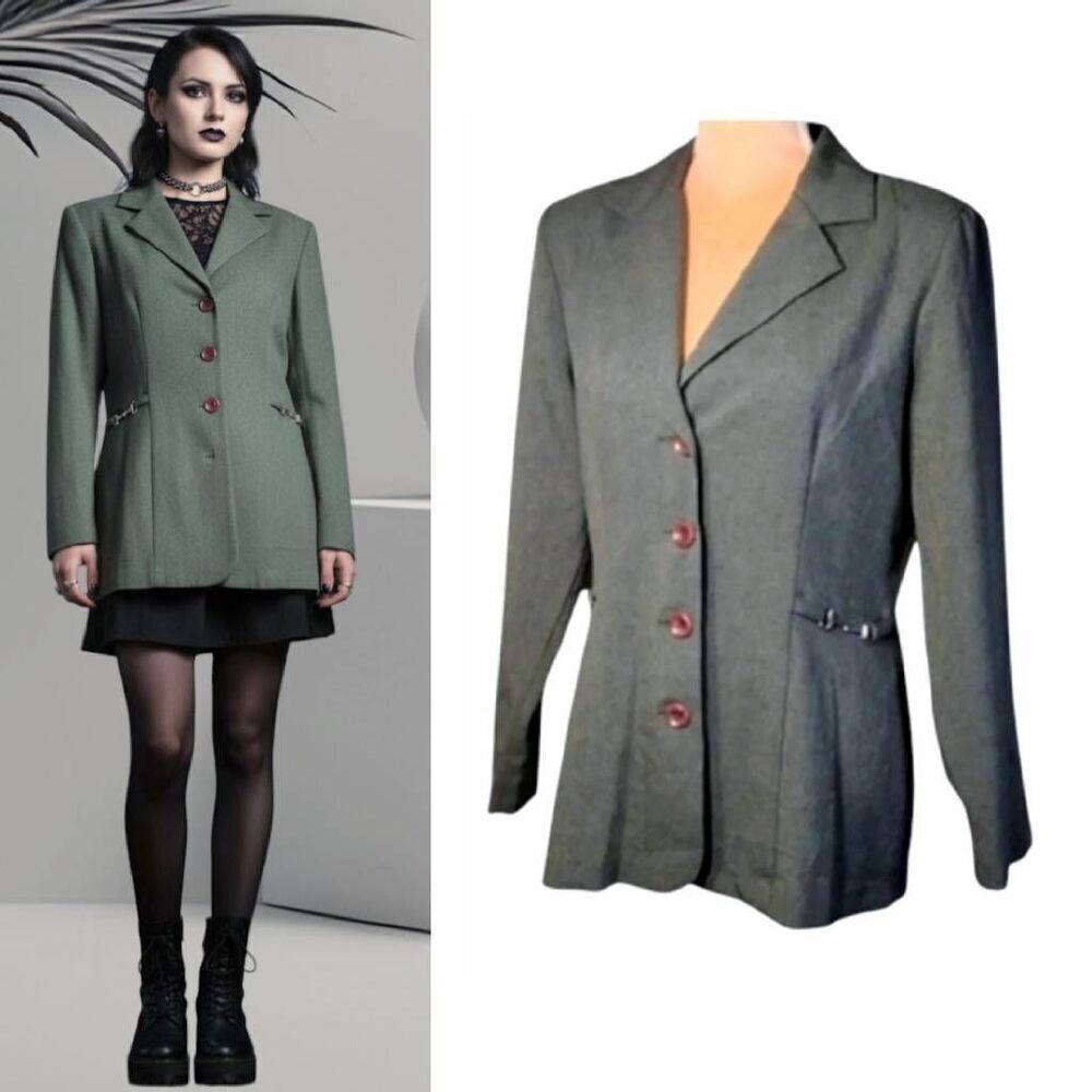 VTG 90s Danielle B Heather Green Single Breasted Fitted Blazer Coat Size 8